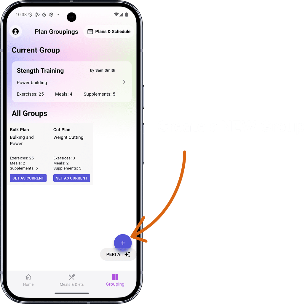 Create a new group — arrow to plus button